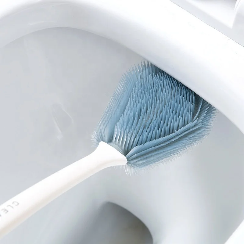 Bathroom Plastic Round Soft Long Handle Toilet Clean Bristles Scrubber Holder Silicone Brush Set