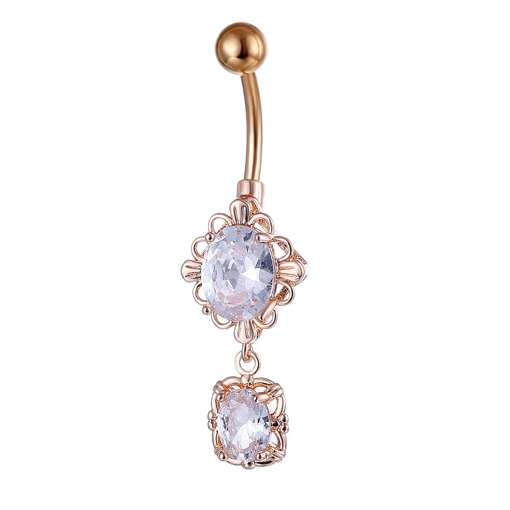 2024 Sexy Lady Piercing Ombligo Body Jewelry Vintage Luxury Stainless Steel Crystal Zircon Flower Belly Button Rings
