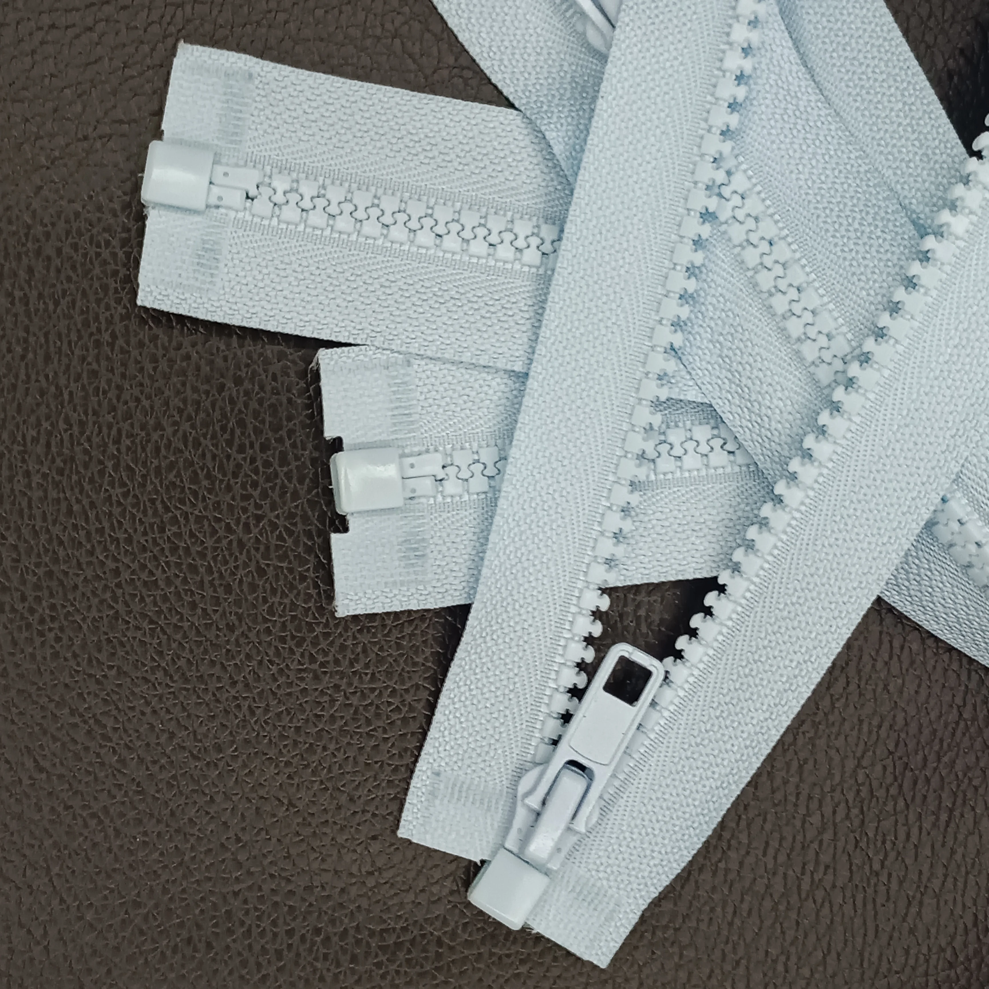 Light blue custom awesome Zip 5# Plastic Open end zippers with sliders for clothing