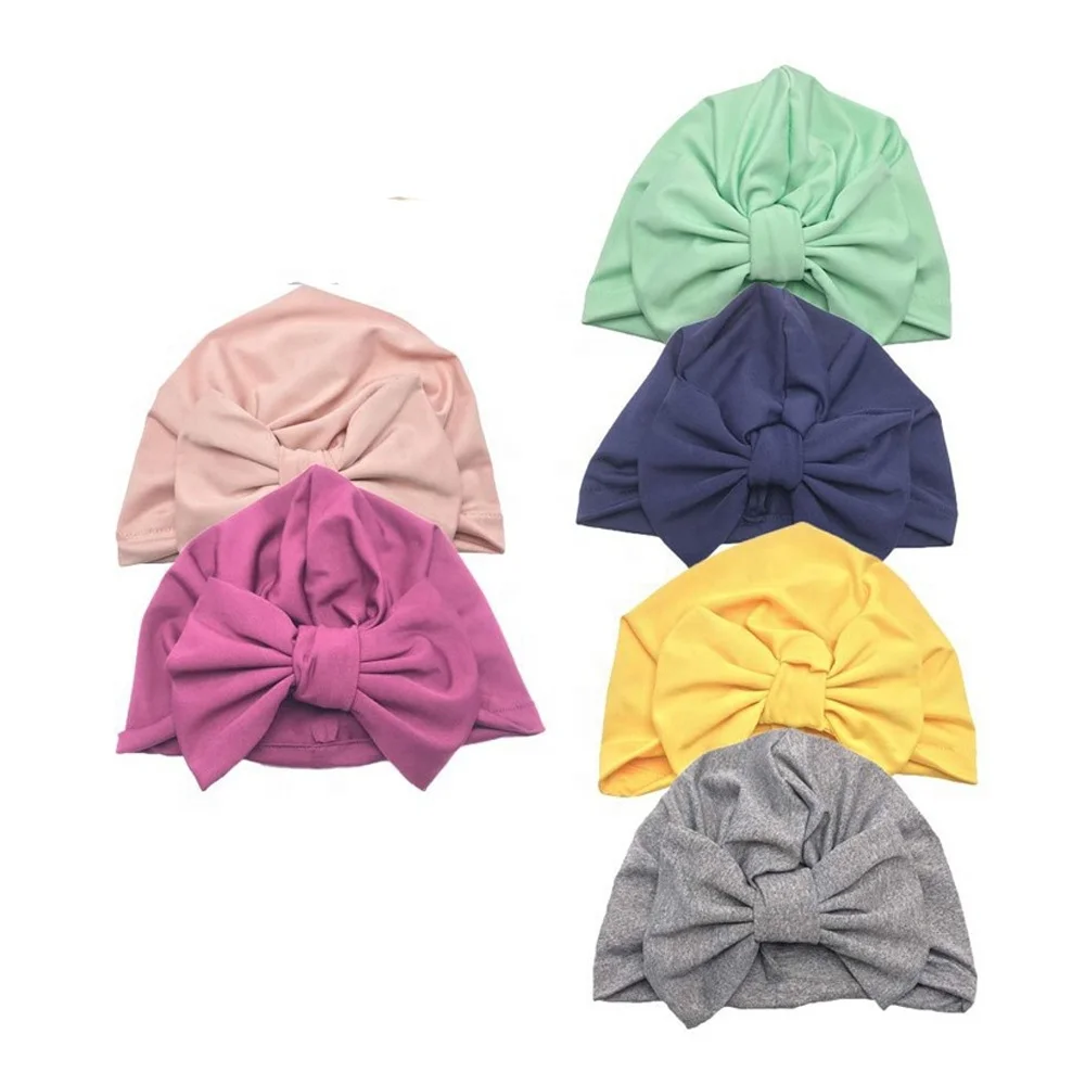 Wholesale custom amazon hot sale solid color 95% bamboo 5% spandex baby girl hair turban with knot
