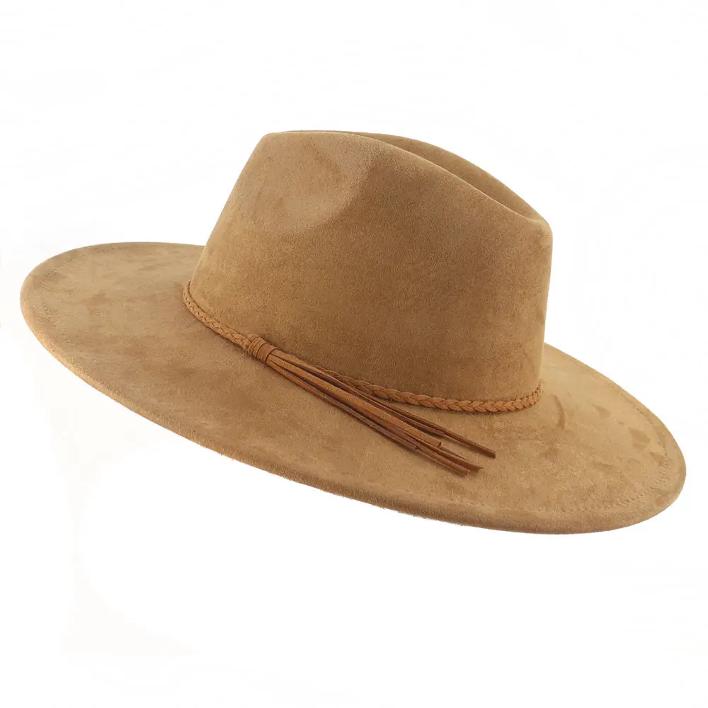 Wholesale wide 10cm brim suede fedora hats for women hat water drop shape retroexcavadora sauna hat