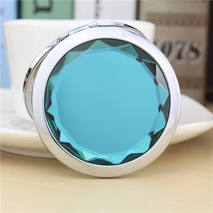 Souvenir Gift Hand Mirror Custom Made Diamond Shape Crystal Folding Pocket Mirror Customized Logo Metal Make Up Mirror