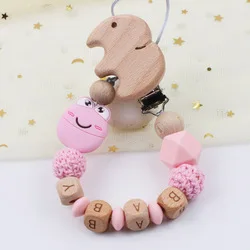 5 Color Pacifier Chain for Baby Teething Holder NEW Wooden Baby Pacifier Clip Personalised Name Soother Chew Toy Dummy Clips