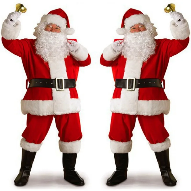 Wholesale Christmas santa hat clothes trousers belt beard costume clothing christmas santa claus suit father christmas costume