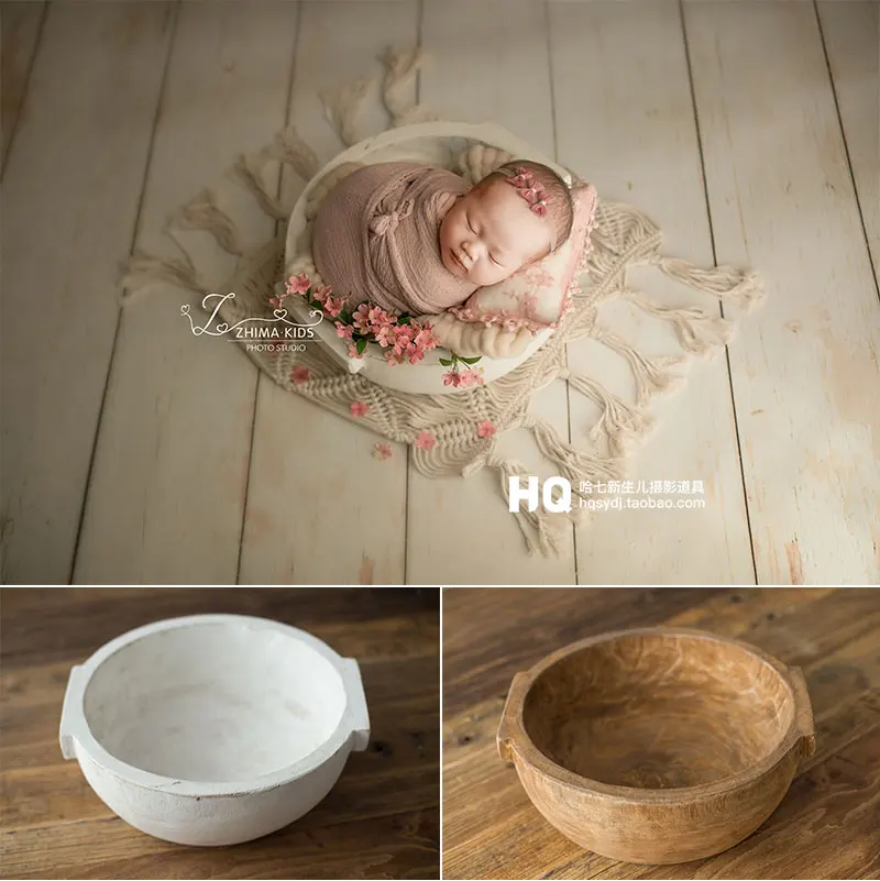 
Vintage newborn basket handmade Wooden Bowl Baby Photoshooting Props Classic Infant Photo Wooden Bowl Studio Wood Crib 