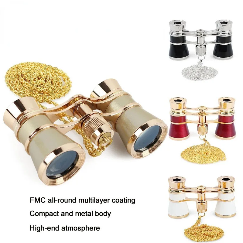 Johold Wholesale 3X25 retro viewing glasses with chain metal optical binoculars for viewing competition music viewing glasses