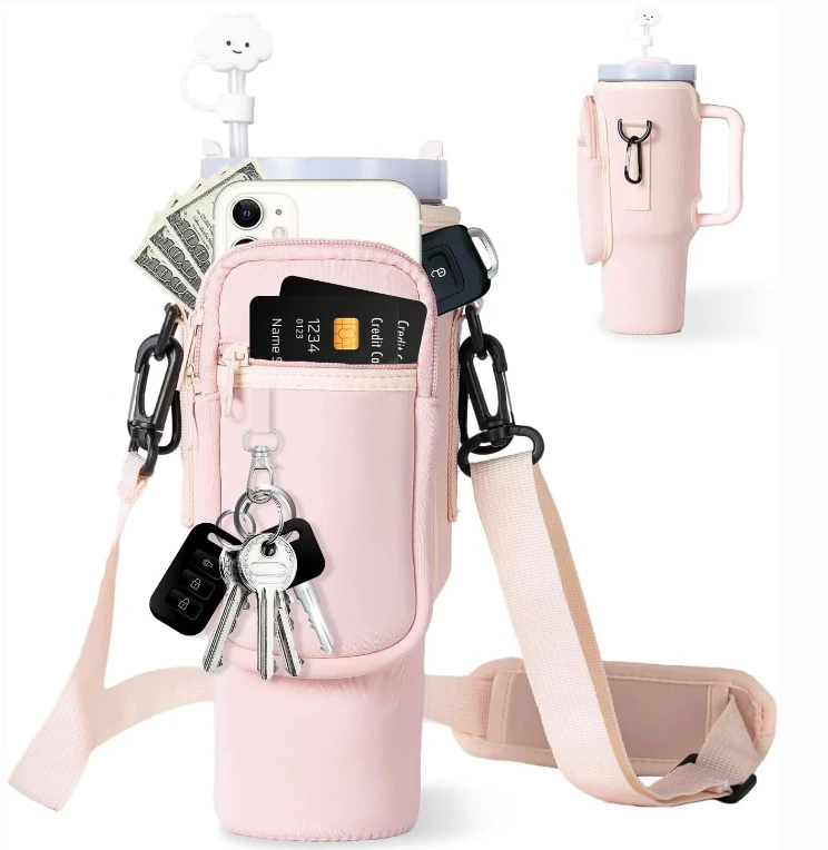 Water Cup Holder Water Bottle Carrier Bag with Phone Pocket for Stanley Cup