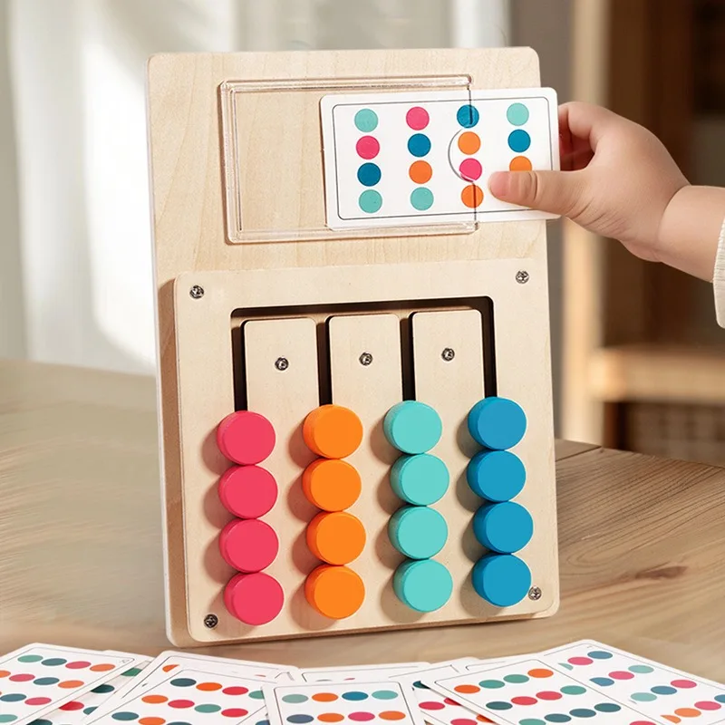 Montessori Slide Puzzle Color Matching Game Educational Wooden Toys for Kids Boys Girls Age 3+ Years Old Travel Toys Gifts