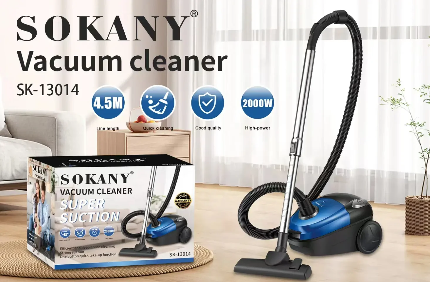 Sokany 2000W high-power vacuum cleaner with factory stock SK-13015 vacuum cleaner easy to clean the floor