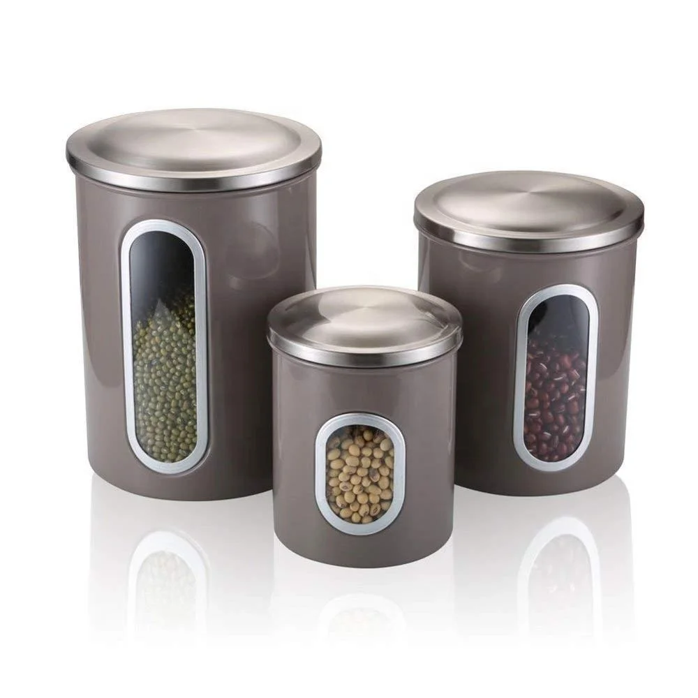 KLP metal stand canister set Storage coffee bean vacuum kitchen Eco-friendly metal tea canister