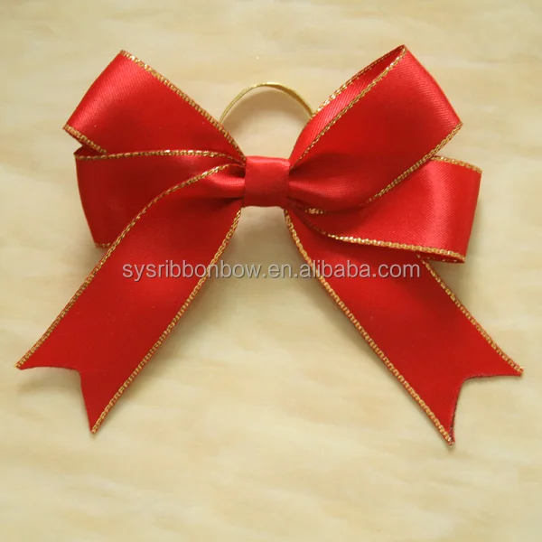 wholesale custom gold pre-tied satin ribbon bow with elastic loop