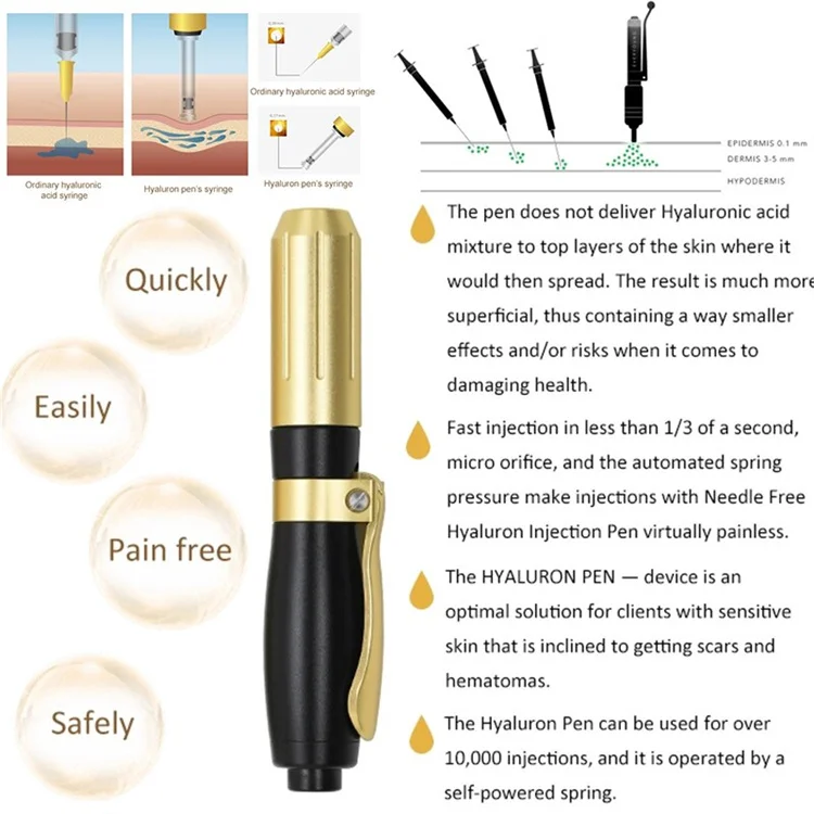 2 in 1 3ml 5ml Korea free ampoule syringe Automatic injector Facial cross linked hyaluronic Injection acid lips hyaluronic pen