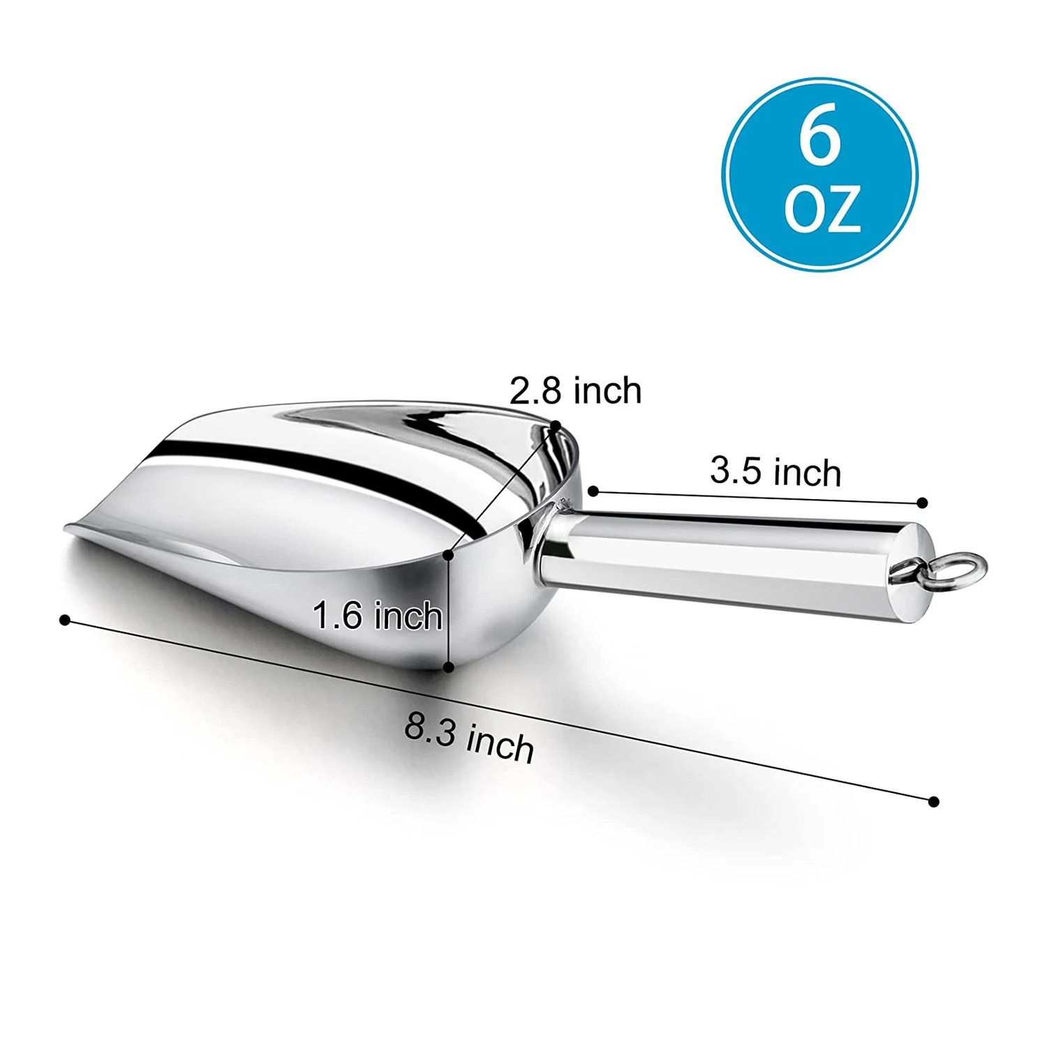 High Quality Bulk Metal Ice Cube Shovel Mirror Polished Stainless Steel Ice Scoop