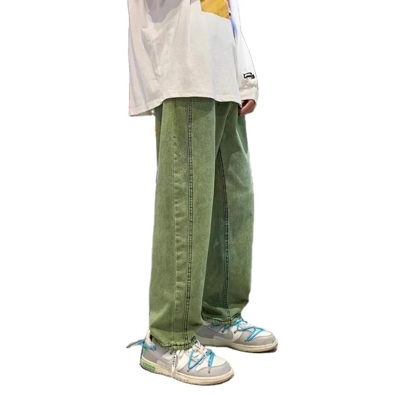 Mens Streetwear Jeans Mens Big Size Baggy Jeans Green Denim Wholesale Men Trousers Jeans