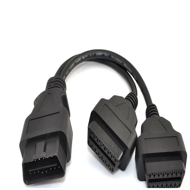 30cm Black OBD2 OBD II Splitter Extension Y J1962 Cable Male to Dual Female 16 pin