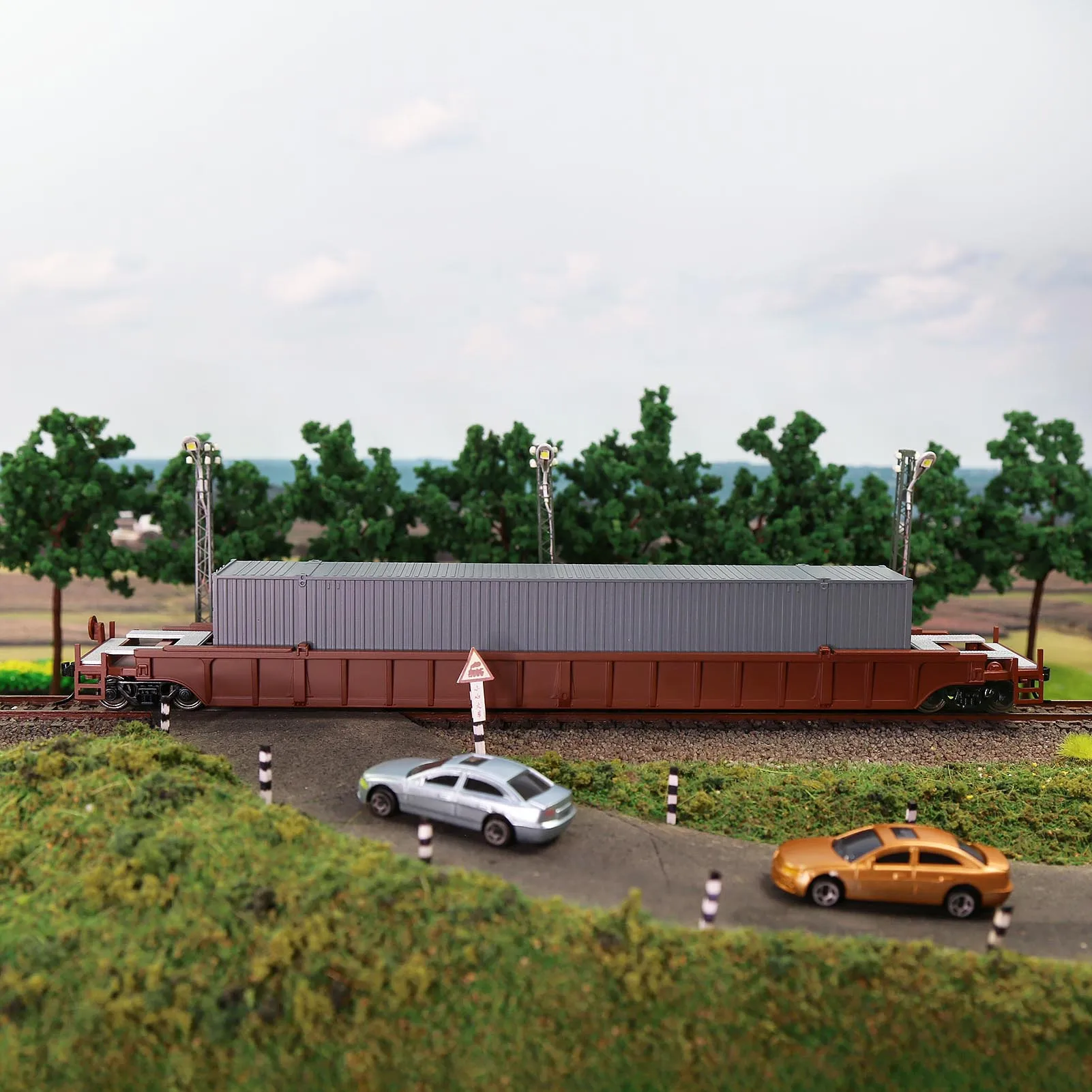 C8759 Model Railway HO Scale Train 53ft Flat Car 1:87 Wagon Freight Car Well Car