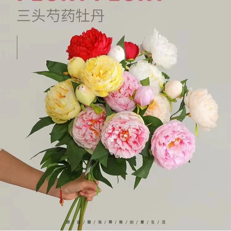 wholesale faux artificial 3 heads peony silk flower bulk peonies bunches for wedding home party decoration