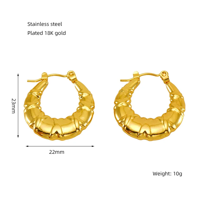 Ins Fashion Simple Hollow Crescent Ear Buckle Earrings Thick Chunky Hoop Huggie Geometric Stainless Steel Jewelry