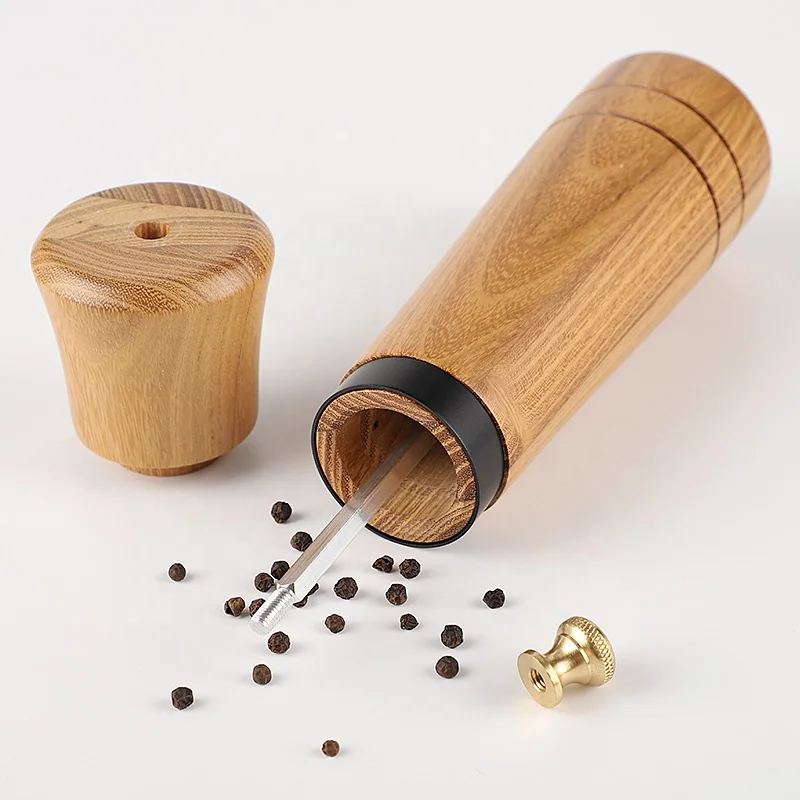 OEM Design 8 Inch Teak Wood Spice Grinder Herb Grinder Pepper Grinder With Steel Ring
