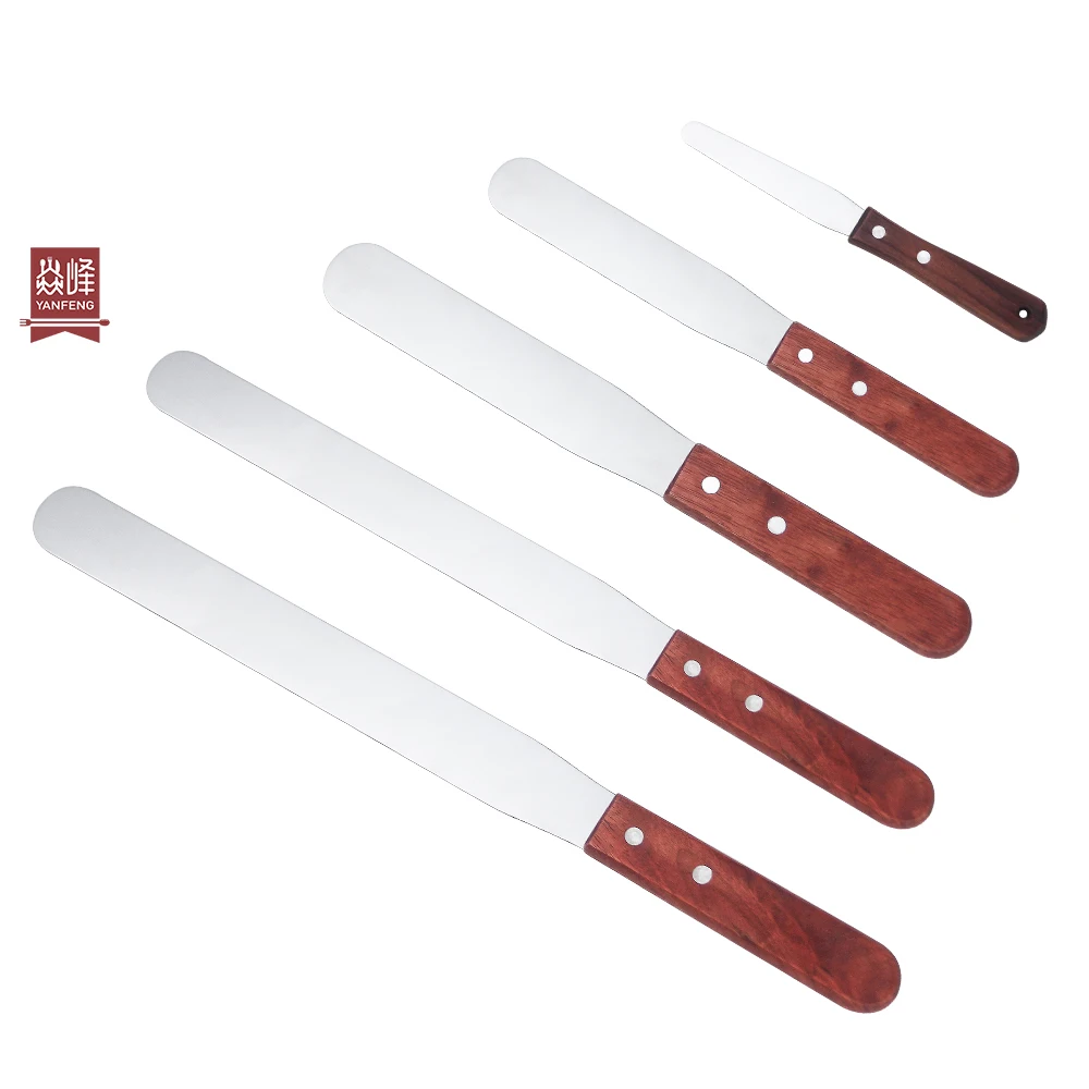 YF Custom Pastry Cake Cream Scraper Butter Spatula With Wooden Handle Cake Baking Icing Spatula