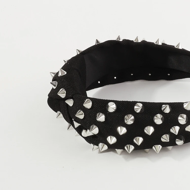 Exaggerated retro solid color fabric knot headband personalized fashion rivet wide edge hair band hair accessories for women