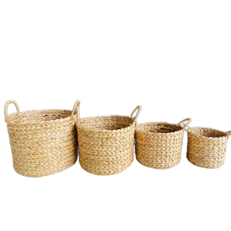 Wholesale Natural Wicker Rectangular Water Hyacinth Basket with Handles Styles for Picnic and Storage FAD7-1
