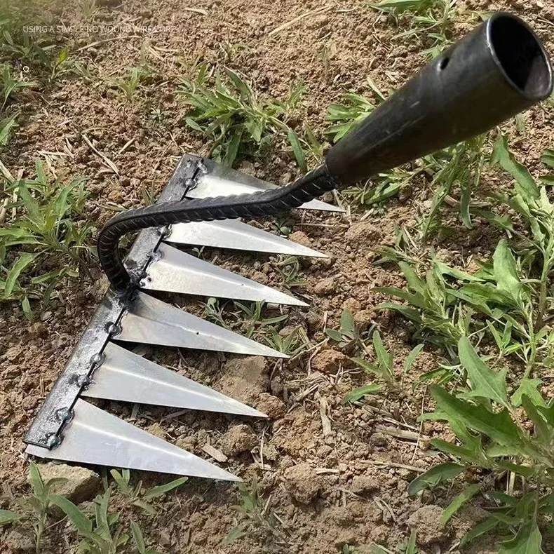 Practical tool for garden beds catching pulling weeds&shallow roots sturdy strong cultivating soil V-shaped prongs weeding rakes