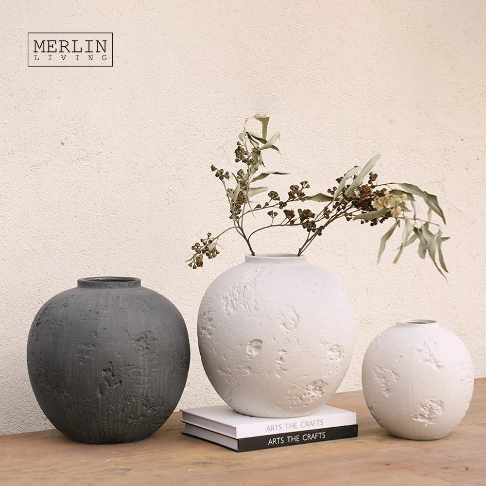 Merlin Living Artstone Cave Stone Nordic Ceramic Flower Vase White Flower Vase For Home Wedding Vase Chaozhou Ceramic Factory