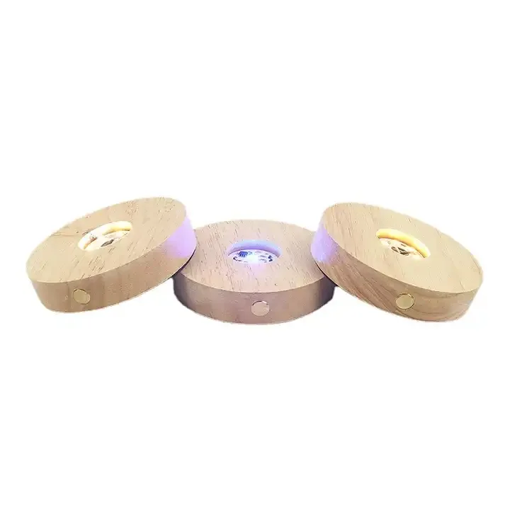 Wireless touch stand round base Night Light Custom Logo USB Wooden base lamp Lamp led 3D wooden night light base