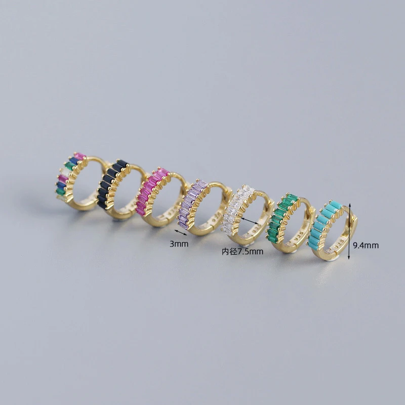 925 Sterling Silver Luxury Colorful Zircon Hoop Earrings For Women Party Bohemian Punk Rock Ear Buckle Jewelry Gift