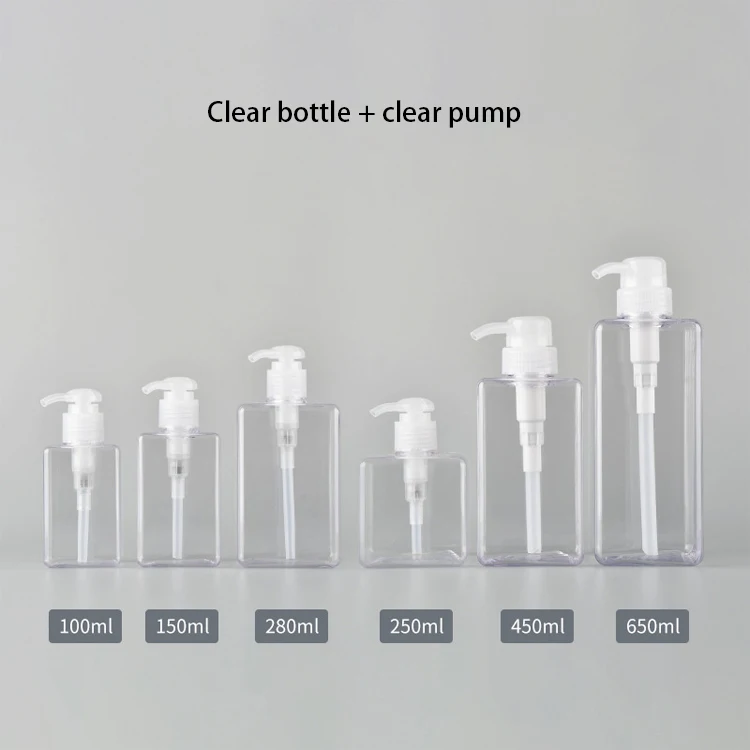 250ml 450ml 650ml Foaming Soap Dispenser Shampoo Body Wash Liquid PETG Plastic Empty Square Foam Bottle with Pump