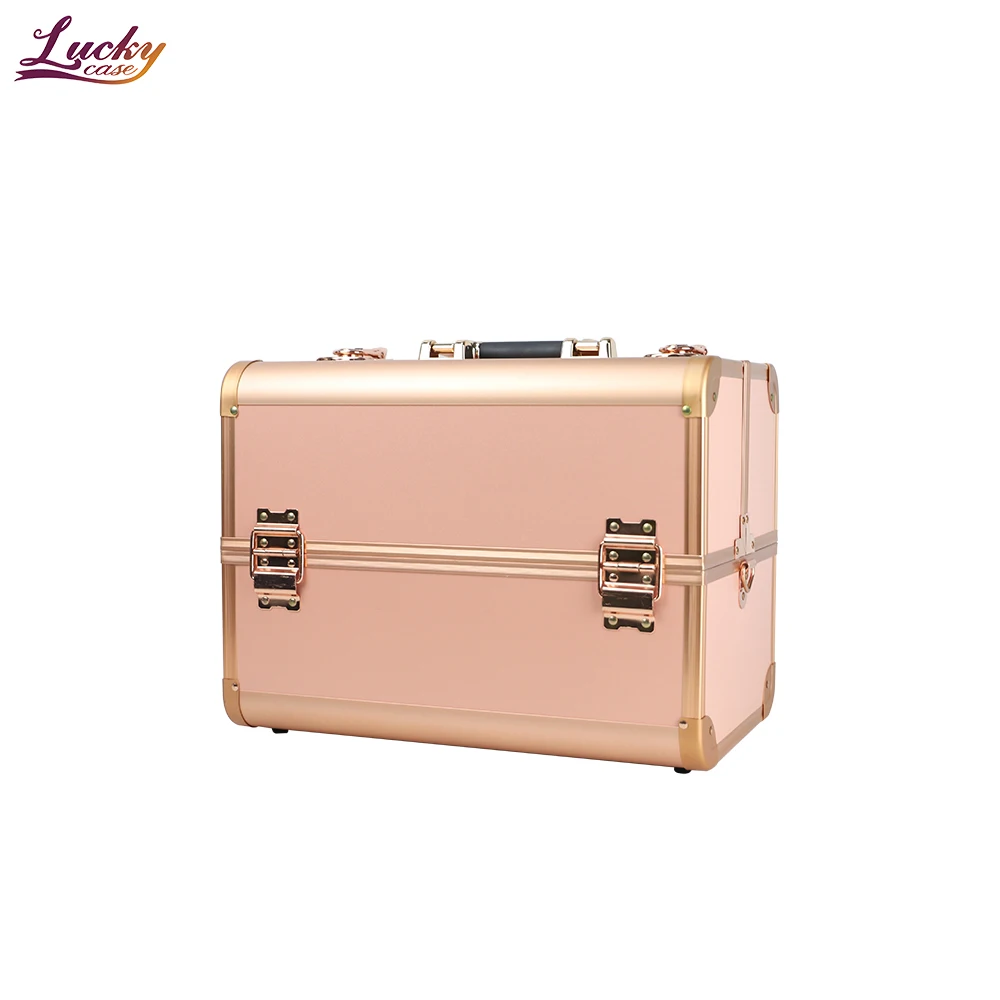 Rose Gold Makeup Suitcase Professional Makeup Case Beauty Cosmetic Box Makeup Train Case