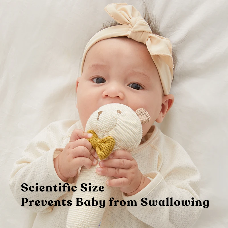 KUB Baby Teething Toy Crochet Knitting Rattle Teether Wood Ring Baby Chew Toy Baby Teething Hand Rattle