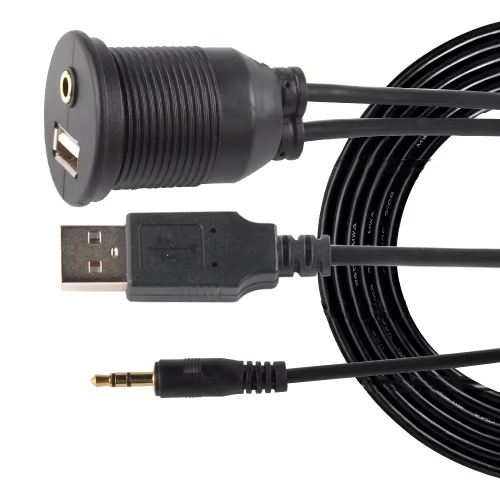 Anti UV Car Waterproof Dashboard Panel Flush Mount 3.5mm Extension Cable for Car Charge