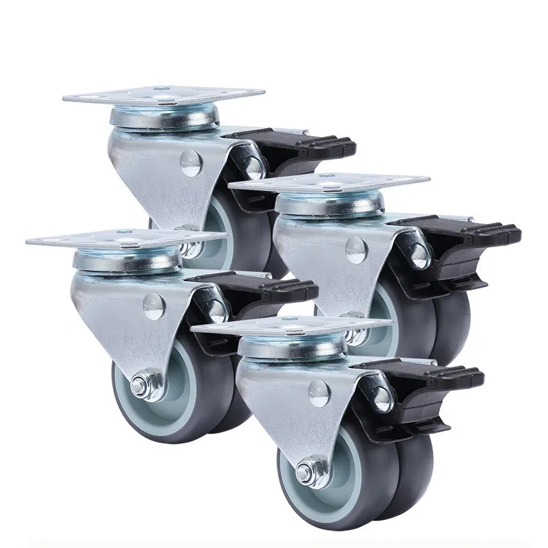 PH002 Casters Wheels 2 inch Heavy Duty Swivel Soft Rubber Roller with Brake for Platform Trolley Furniture Wheels