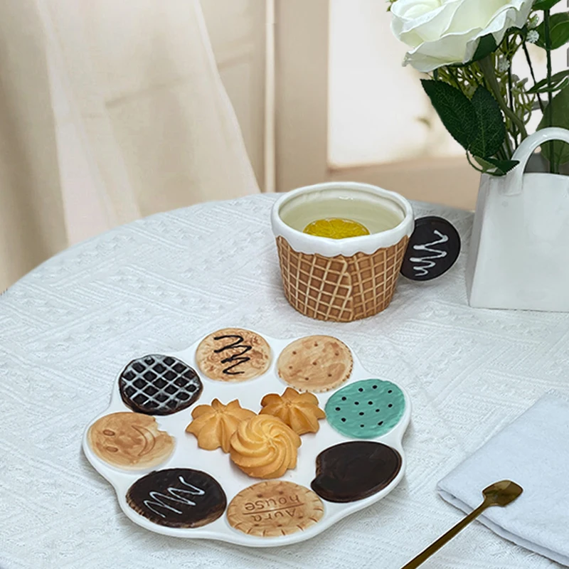 ZC INS High appearance gift mug and plate Niche hand-painted biscuit design office teacup Creative ceramic coffee cup saucer