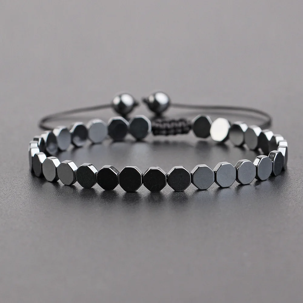 Fashion Adjustable Hand String Magnet Bead Bracelets For Men Women Hand-woven Rope Geometric Black Gallstone Bracelet