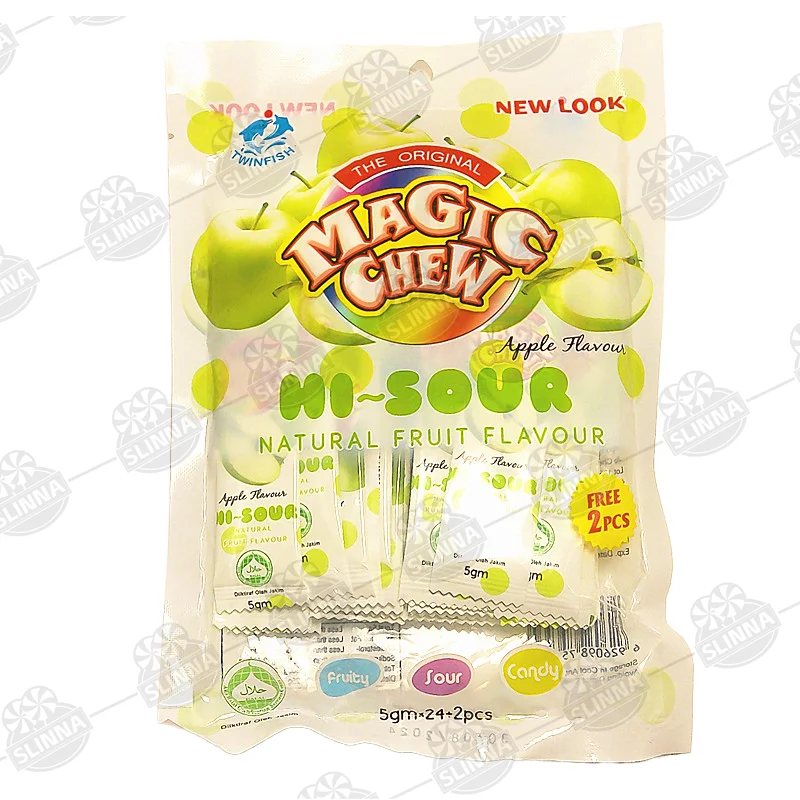 New taste fruit flavor sour chew candy fruit soft candy bag package halal magic chew gummy candy