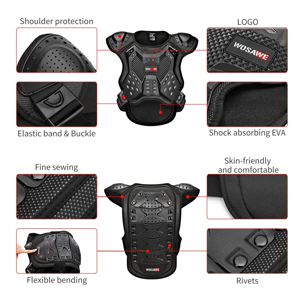 WOSAWE Kids Motocross ody Armor Vest Chest and Spine Protection  Skiing Skateboard Safety Children Protective Armor Jacket
