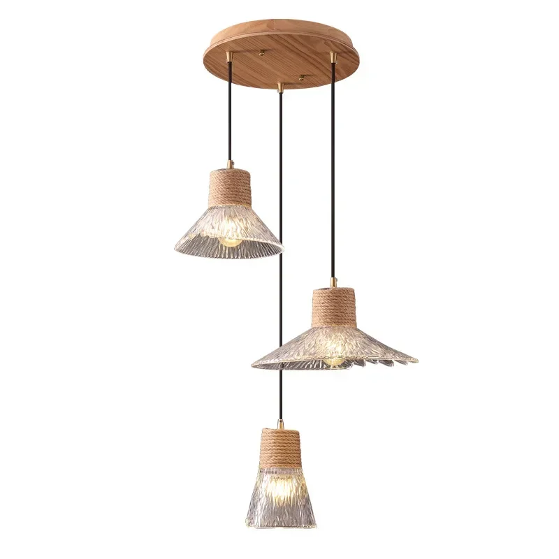 Japanese-Style Three-Head Hemp Rope Glass Disc Restaurant Chandelier Personality Log Wind Bar Window Lamp