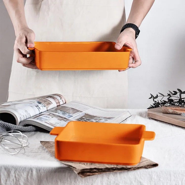 2 piece rectangular ceramic bakeware set color stoneware baking dish tray
