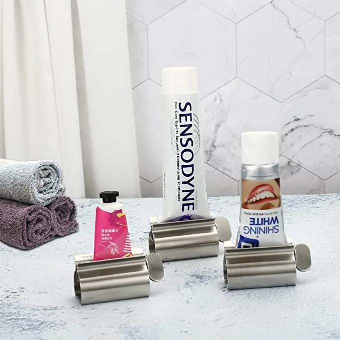 Stainless Steel Toothpaste Tube Squeezer Toothpaste Squeezer Rollers Metal Toothpaste Tube Wringer Seat Holder Stand