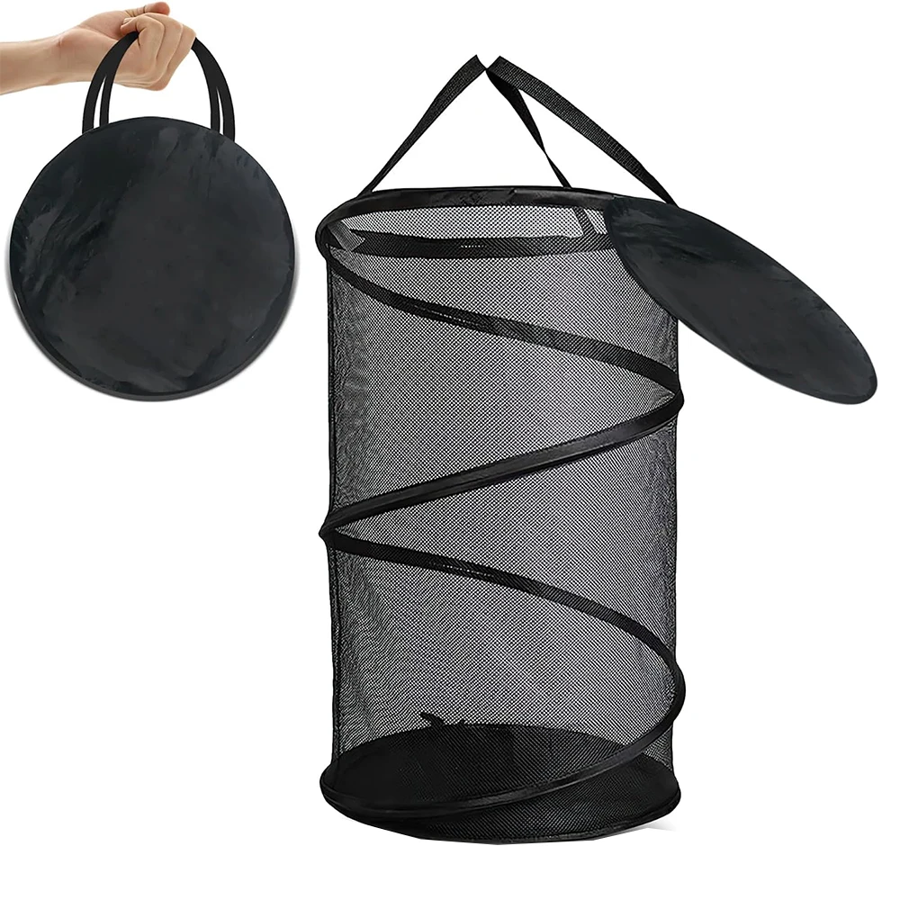 Laundry Hamper Wholesale Round Laundry Baskets Polyester Mesh Steel Storage Organizer with Lid
