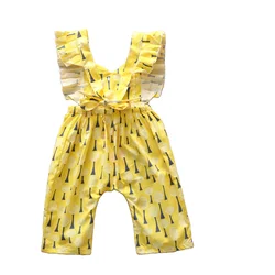 New fashion summer yellow sleeveless sling ruffled baby girls romper pants