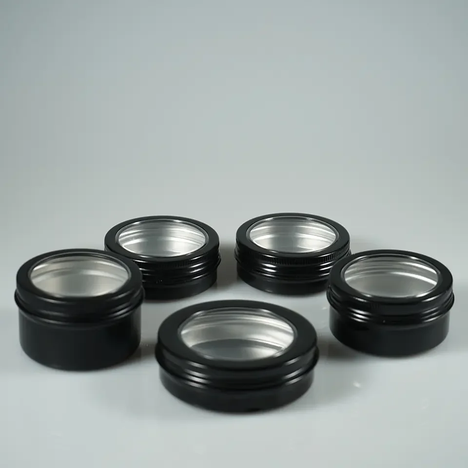 15g 35g 50g 100g 150g Round Black Empty Cosmetic Aluminum Jar Ointment Container hair wax tin with Open Window