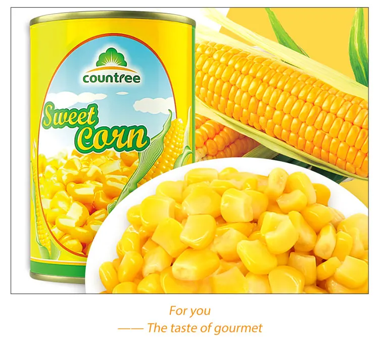 Different types of canned yellow sweet corn in tin vegetables