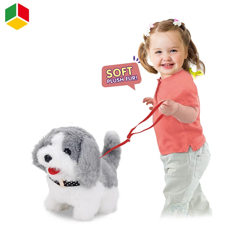 QS Wholesale Gift Toy Educational Cute Wag Tail Interactive Soft Stuffed Animal Walking Electric Plush Pet Dog Toys For Kids