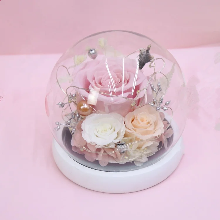 Wholesale New model Valentine day Birthday Christmas gifts everlasting rose flower led light wishing bottle with preserved roses