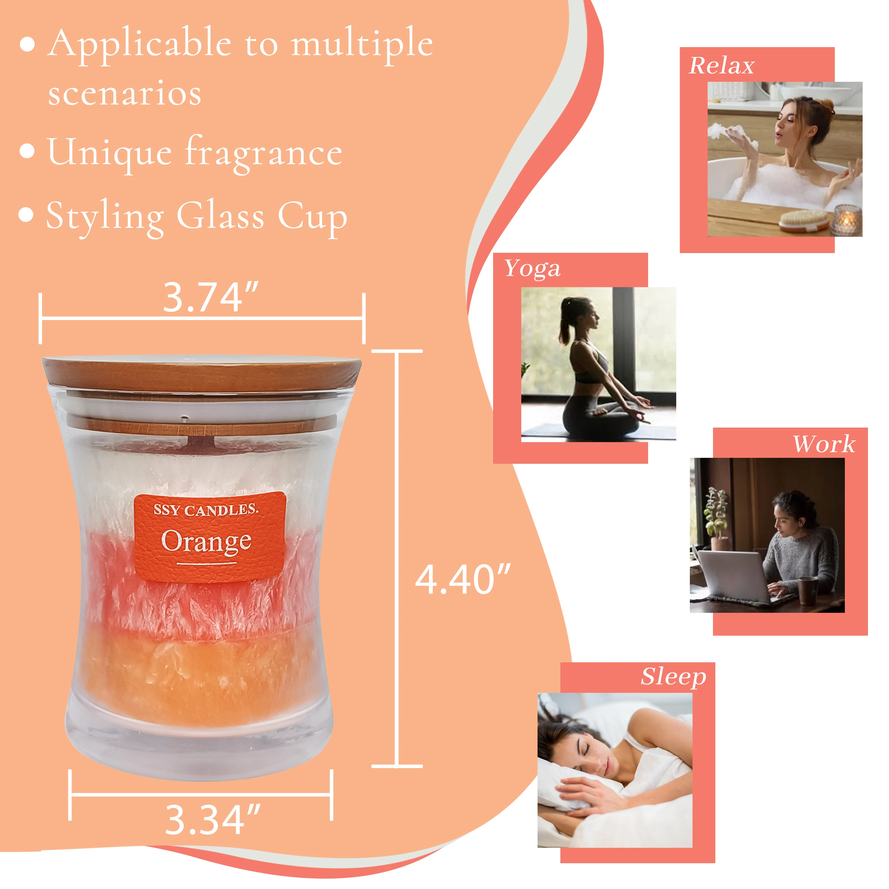 Orange Scented Candles Pure natural soy wax Natural wood core Pure handmade aromatherapy cup wax Exclusive ice crack texture