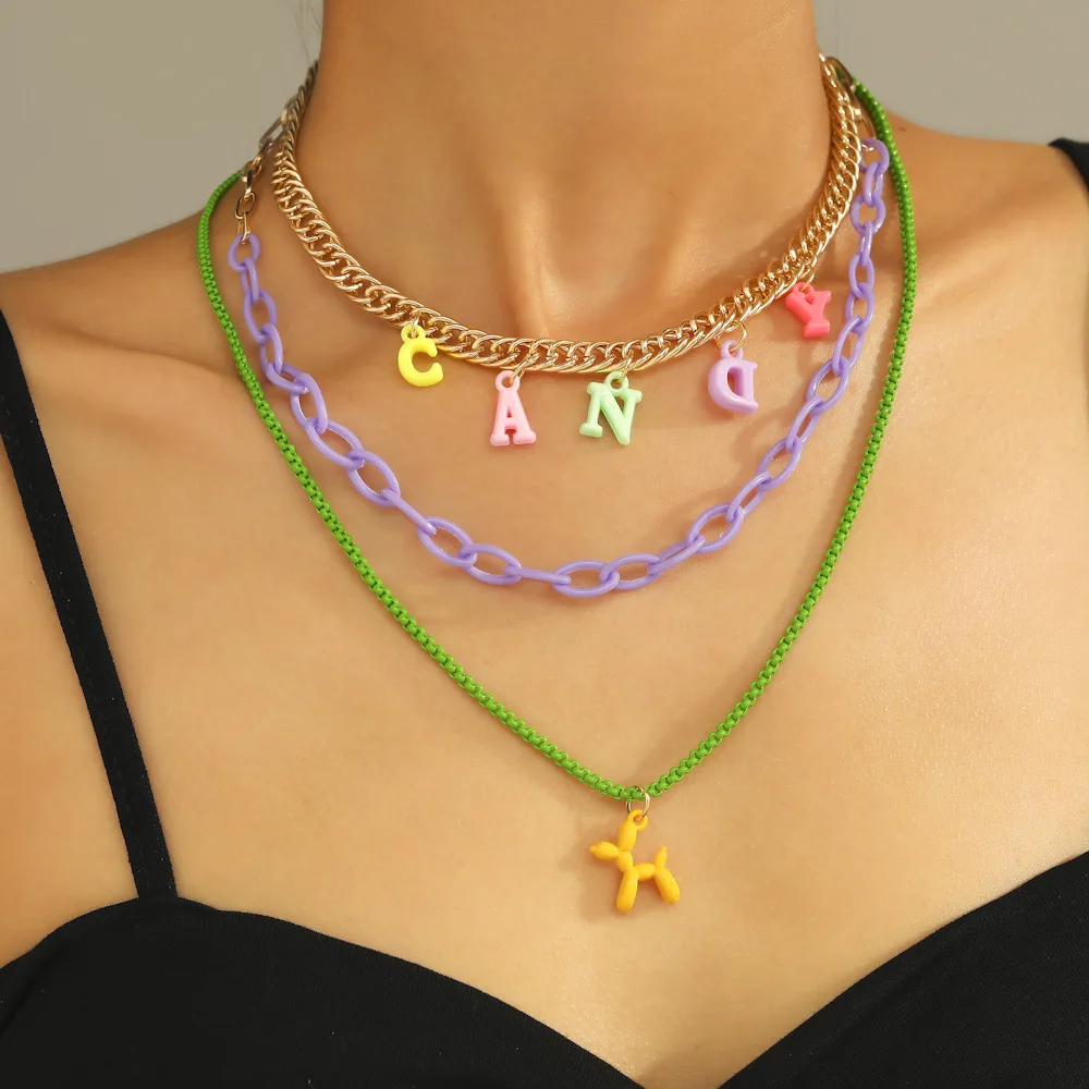 Personality simple fashion cartoon cute letter CANDY multi-layer necklace